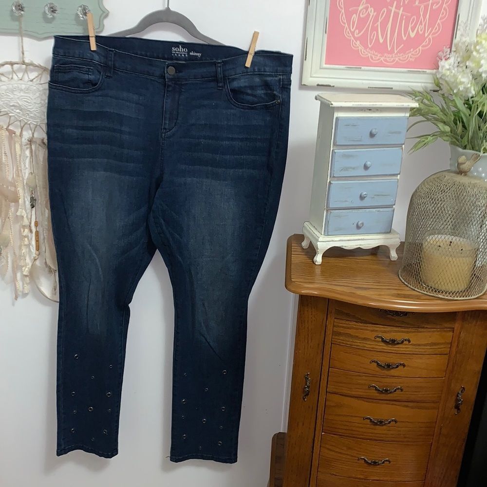New York & Co Soho Skinny Jeans Womens 18 Plus Blue Denim Studded Ankle Stretch